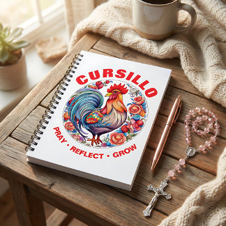 Carnet Cursillo Rooster with Roses Pray Reflect Grow