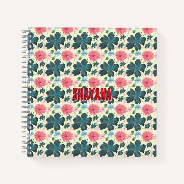 Carnet Cusom motif floral aquarelle cadeau   (Devant)