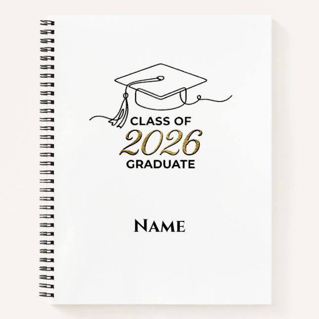 Carnet Custom Class of 2026 Graduation Notebook with Gold (Devant)