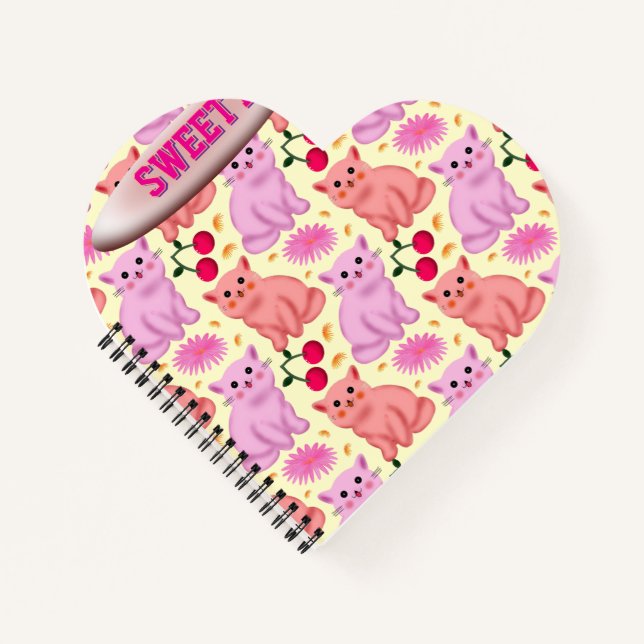 Carnet Custom Cute Cat Cherry Floral Pattern (Devant)