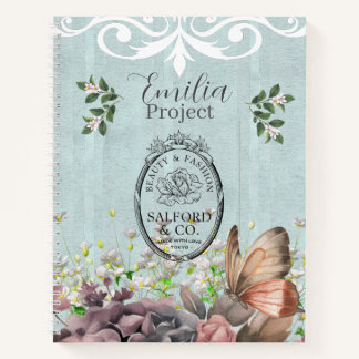 Carnet Custom decoratived botanical retro logo Blue