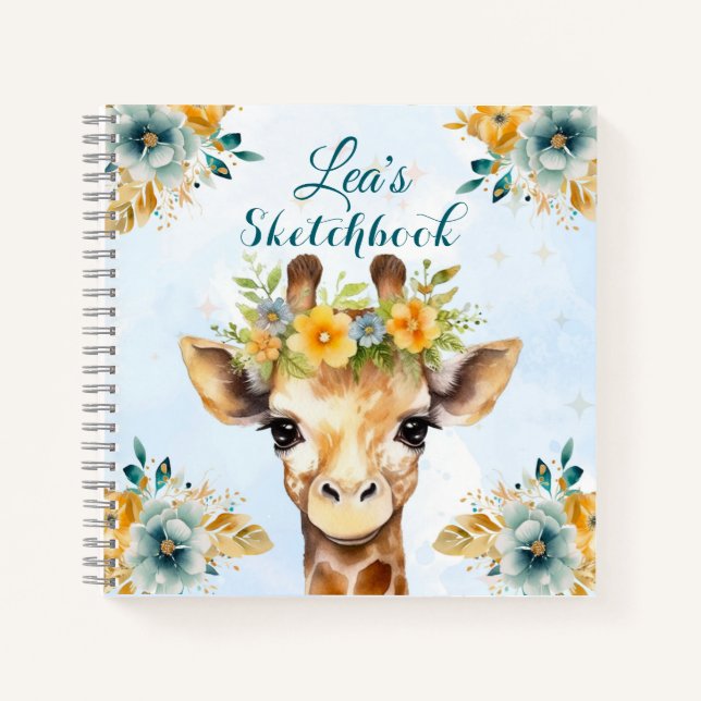 Carnet Custom Giraffe Floral Sketchbook for Kids (Devant)
