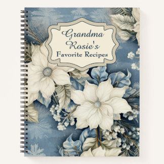Carnet Custom Grandma Recipe Cookbook Floral Vintage Blue
