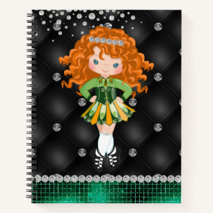 Carnet Custom Irish Dance Redhead Girl Green, Noir
