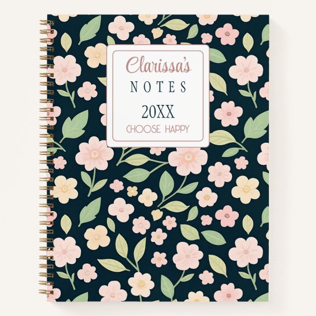Carnet Custom Modern Pink Wildflowers (Devant)