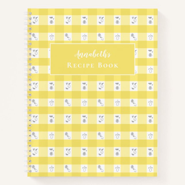 Carnet Custom Monogram Lemon Plaid Recipe Book (Devant)