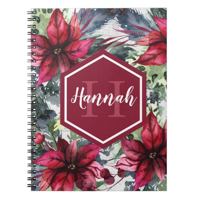 Carnet Custom Monogram Name Red Poinsettia (Devant)