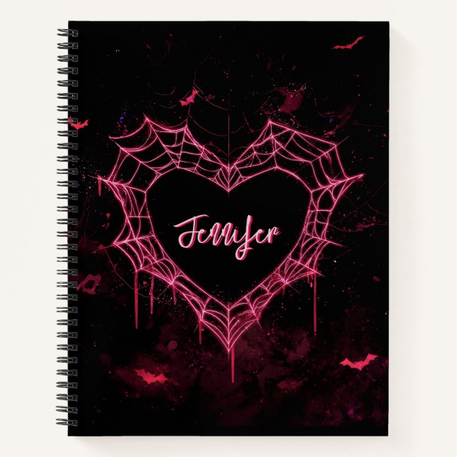 Carnet Custom Name Cute Gothic Pink Heart Spiderweb  (Devant)