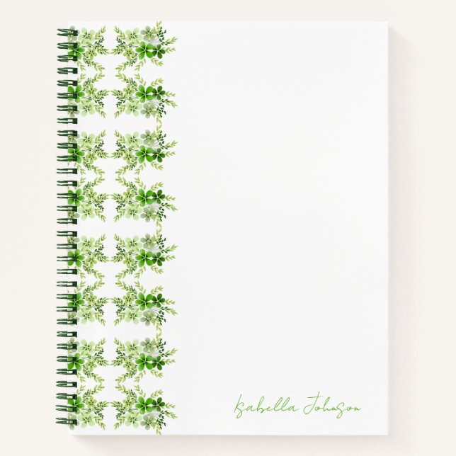 Carnet Custom Name Green Watercolor Floral Notebook (Devant)