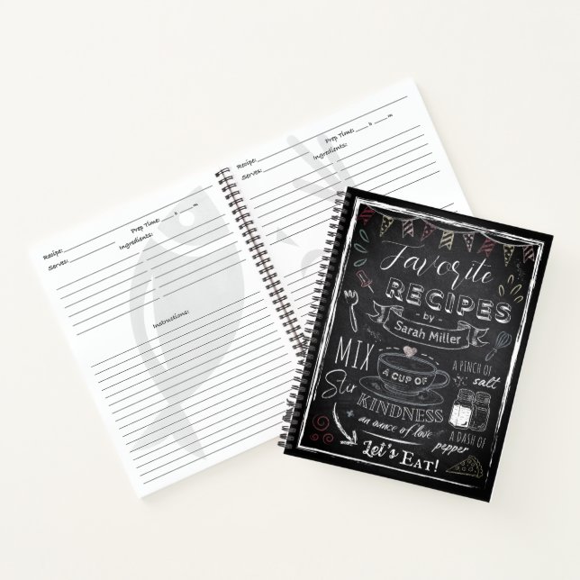 Carnet Custom Name & Photo Recipe Keeper Chalkboard  (Intérieur)