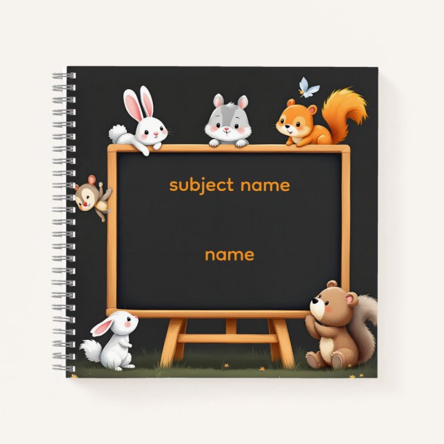 Carnet Custom Name & Topic Woodland Animals Notebook (Devant)