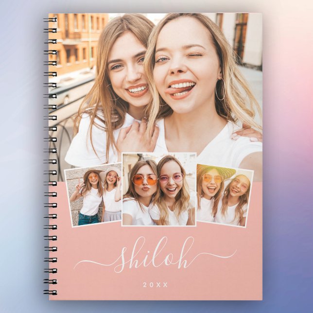 Carnet Custom Name Trendy Modern Script 4 Photo Collage (Own your style! Personalize your notes with our trendy script name and 4 photos of your besties!)