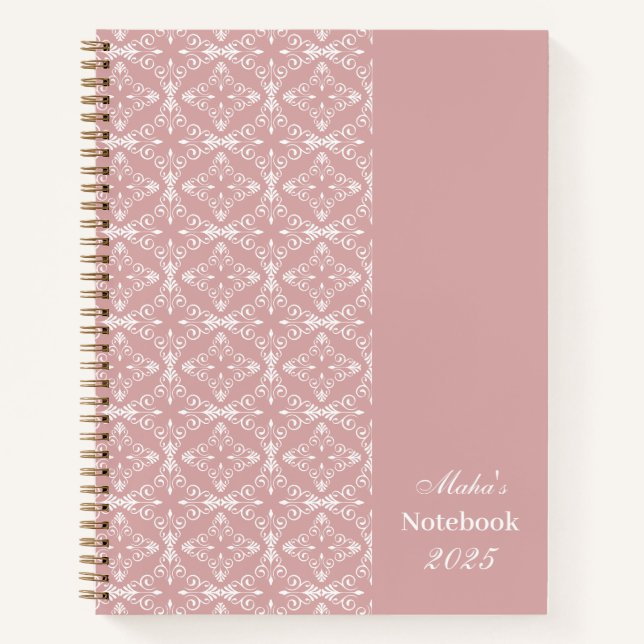 Carnet Custom Name & Year Dusty Rose Vector Pattern (Devant)