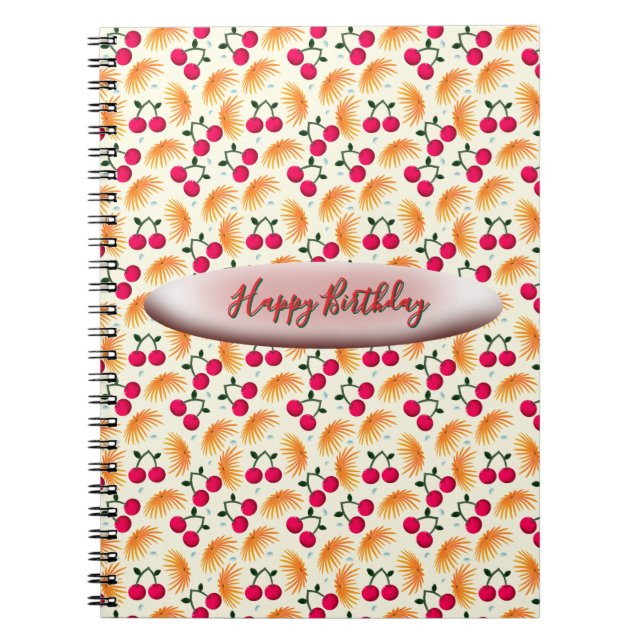 Carnet Custom Orange Floral Cherry Pattern (Devant)