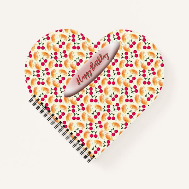 Carnet Custom Orange Floral Cherry Pattern (Devant)