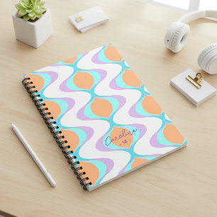 Carnet Custom Pastel Violet Orange Aqua Blue Ogee Waves