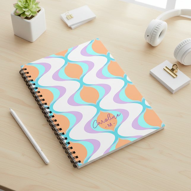 Carnet Custom Pastel Violet Orange Aqua Blue Ogee Waves (Créateur téléchargé)