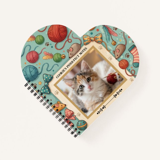 Carnet Custom Pet Photo & Name Cute Cat Toy Pattern Noteb (Devant)