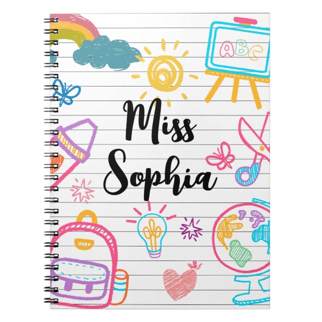 Carnet Custom Teacher Name | Cute Colorful doodle (Devant)