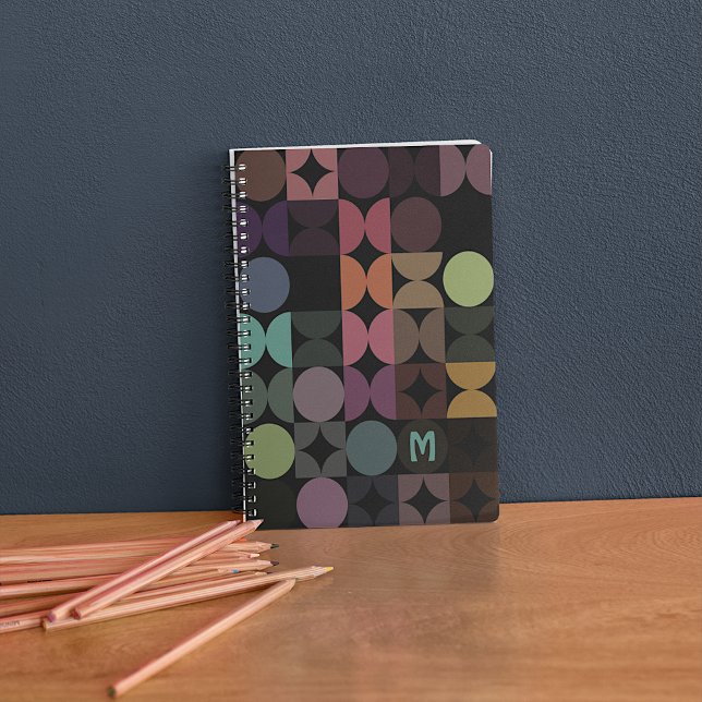 Carnet Custom Teal Blue Green Brown Black Retro Pattern (Créateur téléchargé)