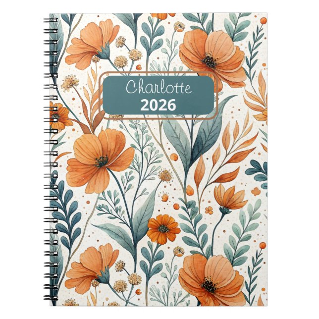 Carnet Custom Wildflower Botanical Boho Floral Watercolor (Devant)