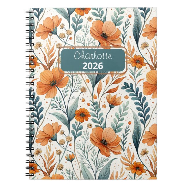 Carnet Custom Wildflower Botanical Boho Floral Watercolor (Devant)