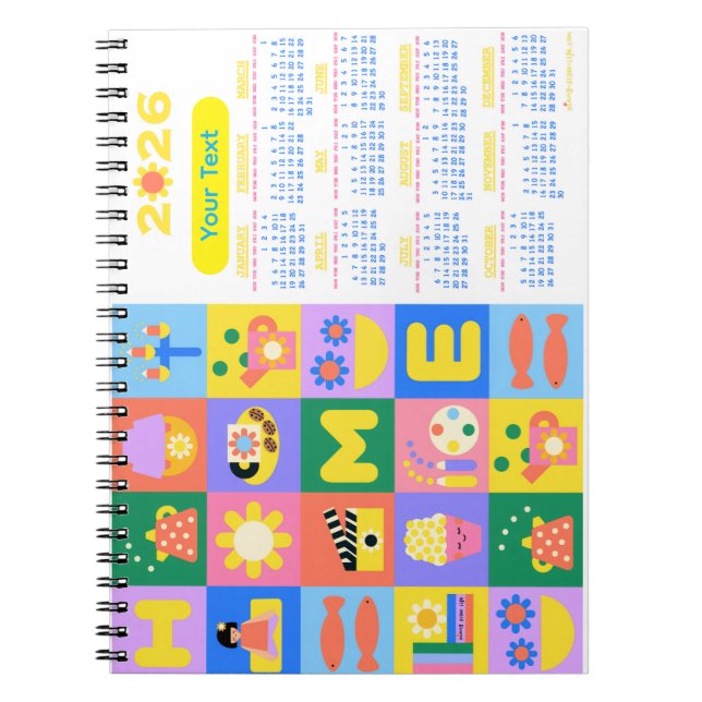 Carnet Customisé Cute and Happy Home Calender 2026 (Devant)