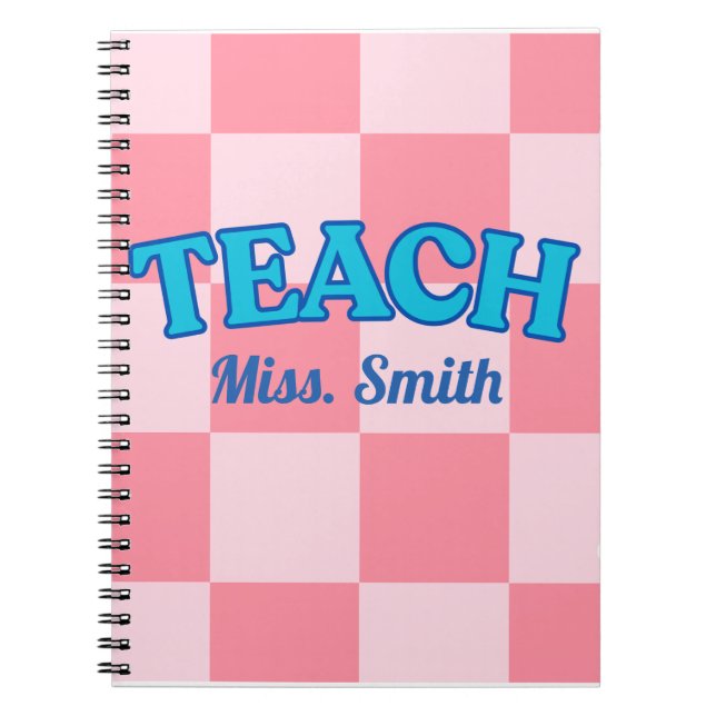 Carnet Customizable Blue and PinCheckered Teacher Planner (Devant)