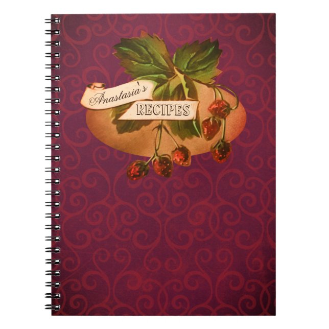 Carnet Customizable Name Vintage Strawberries Recipe (Devant)