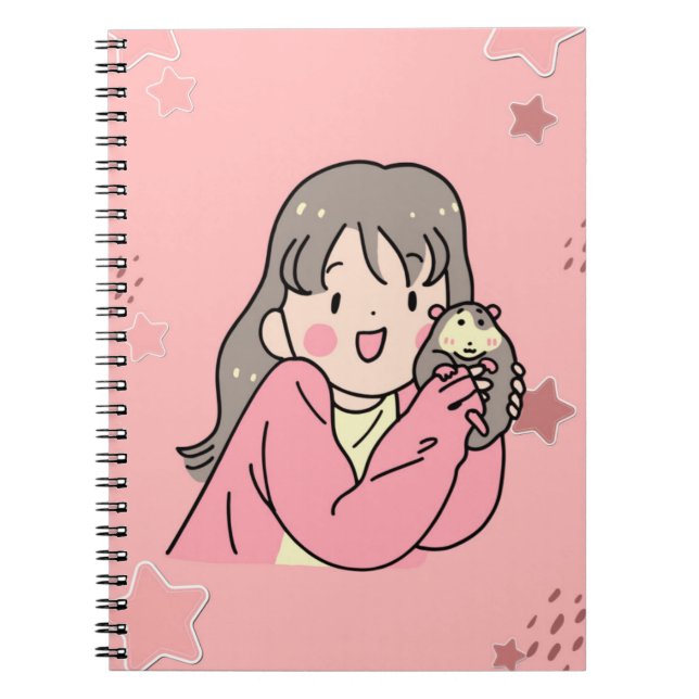 Carnet Cute Aesthetic Girl Illustration Pink Spiral Noteb (Devant)