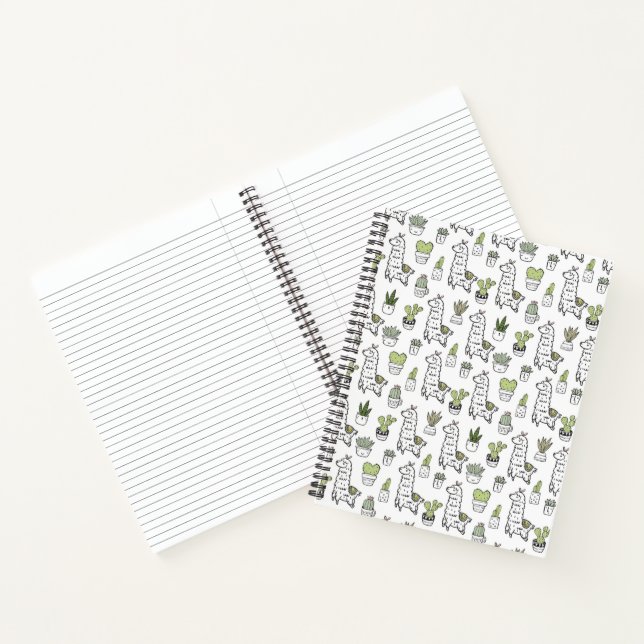 Carnet Cute Alpaca et Motif Cactus (Intérieur)