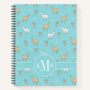 Carnet Cute Alpaca Llama Cactus Motif
