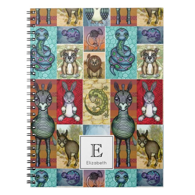 Carnet Cute Animal Collage Folk Art Design Personnalisé (Devant)