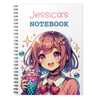 Carnet Cute Anime Girl Holding Bubble Tea Personnalisé