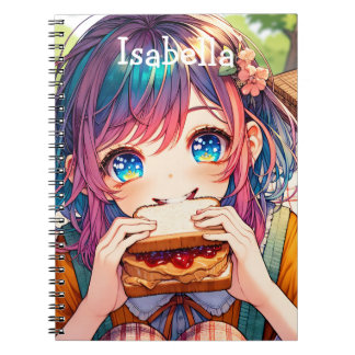 Carnet Cute Anime Girl mangeant un beurre d'arachide et g