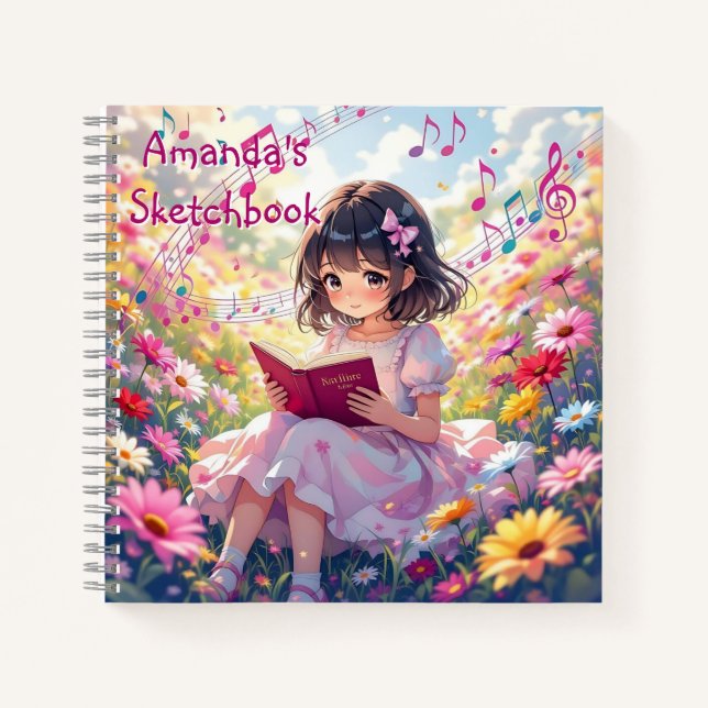 Carnet Cute Anime Girl Reading a Book Personalized (Devant)