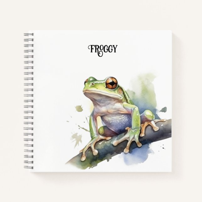 Carnet Cute Aquarelle Arbre Frog, personnalisé (Devant)