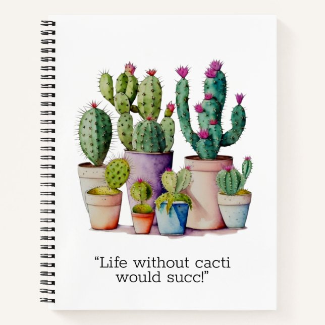 Carnet Cute aquarelle cactus succulents dans les pots (Devant)