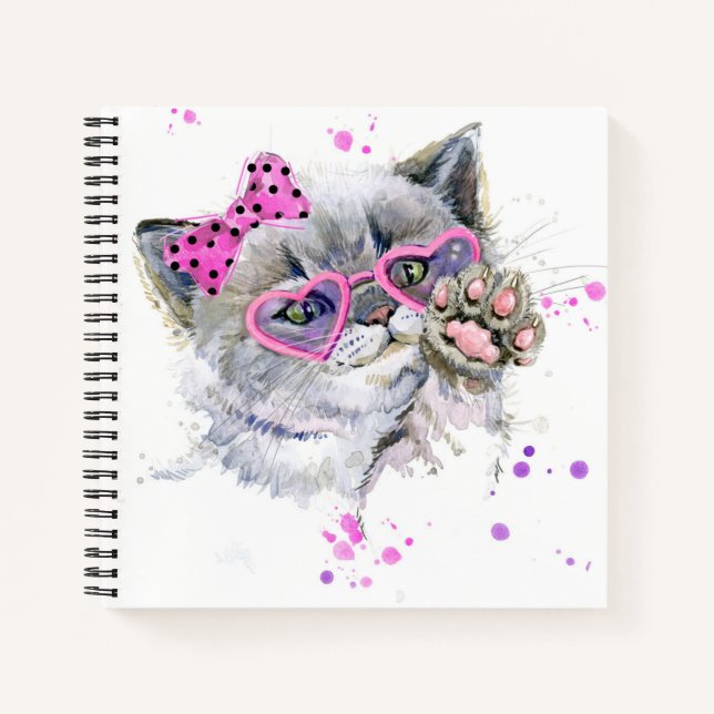 Carnet Cute Aquarelle Kitten (Devant)