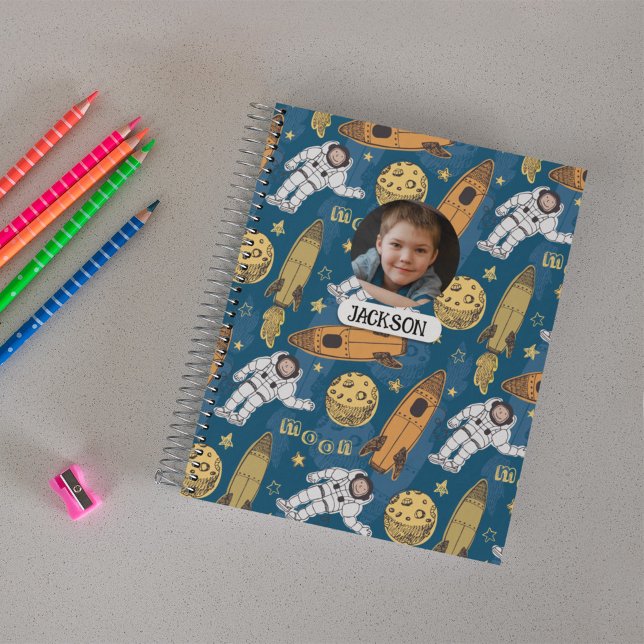 Carnet Cute Astronaut Rocket Moon Stars Space Monogramme (Créateur téléchargé)