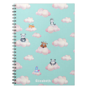 Carnet Cute baby animals on clouds monogram