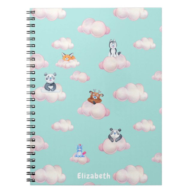 Carnet Cute baby animals on clouds monogram (Devant)