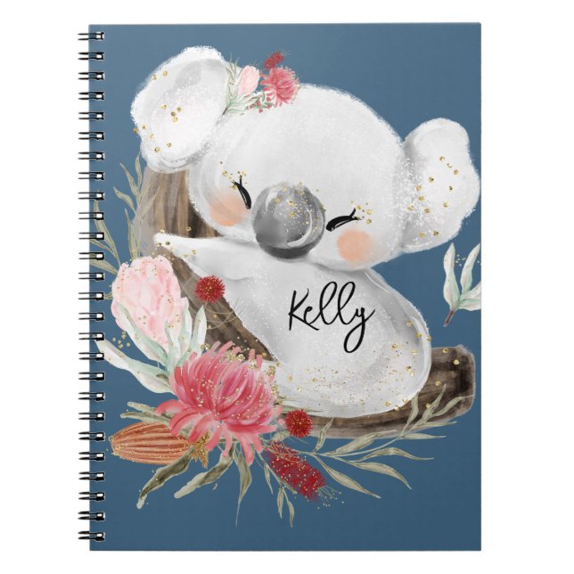 Carnet Cute Baby Koala Gold Speckle Nom personnalisé (Devant)