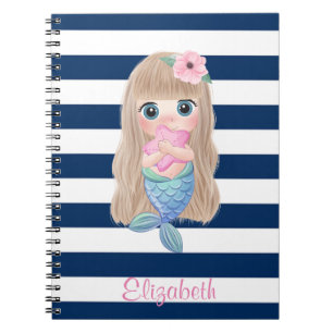 Carnet Cute Baby Mermaid Marine Bleu Stripes