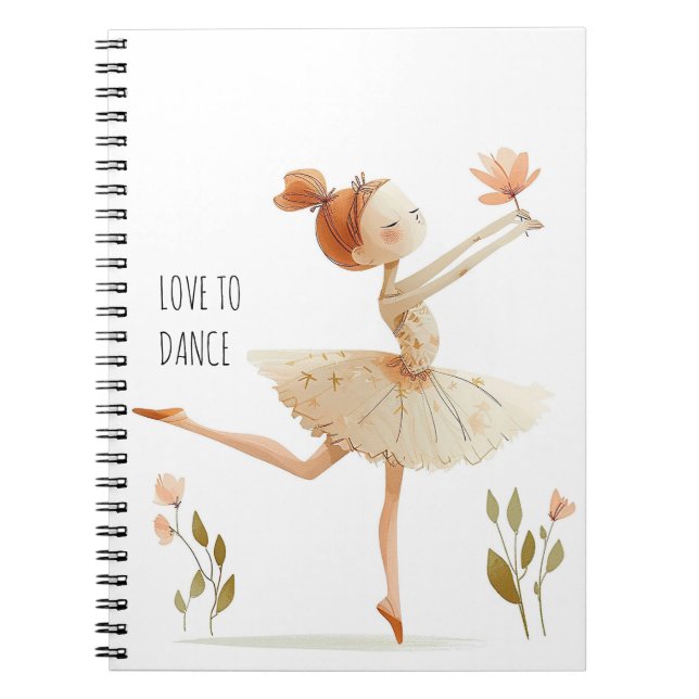Carnet Cute Ballerina Ballet Aimer Danse Aquarelle (Devant)