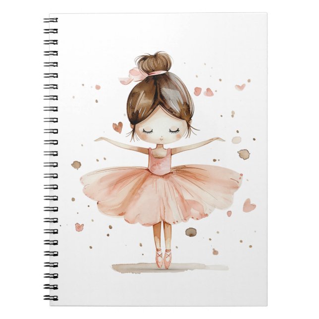 Carnet Cute Ballerina Ballet Danse Amour Coeurs Aquarelle (Devant)