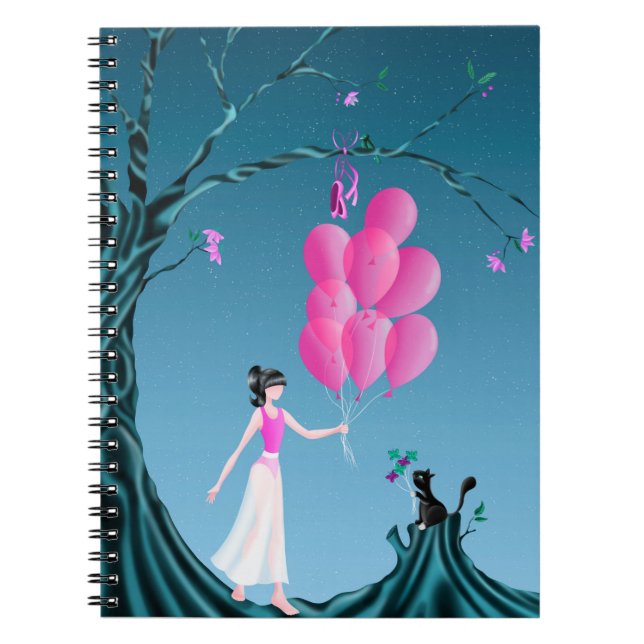 Carnet Cute Ballerina & Cat Night Sky (Devant)