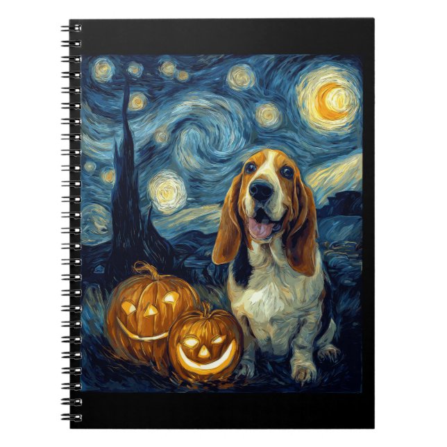 Carnet Cute Basset Hound Dog Halloween Jack O Lantern Pum (Devant)