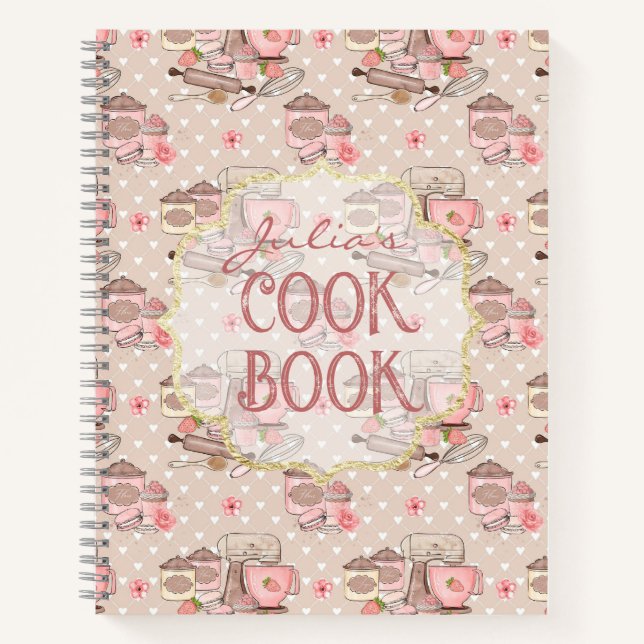 Carnet Cute Beige Retro Cook Book Personalized (Devant)