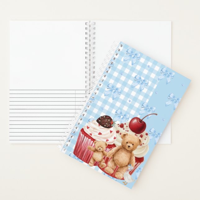 Carnet Cute Blue Gingham Teddy Bear & Ribbon  (À l'intérieur)